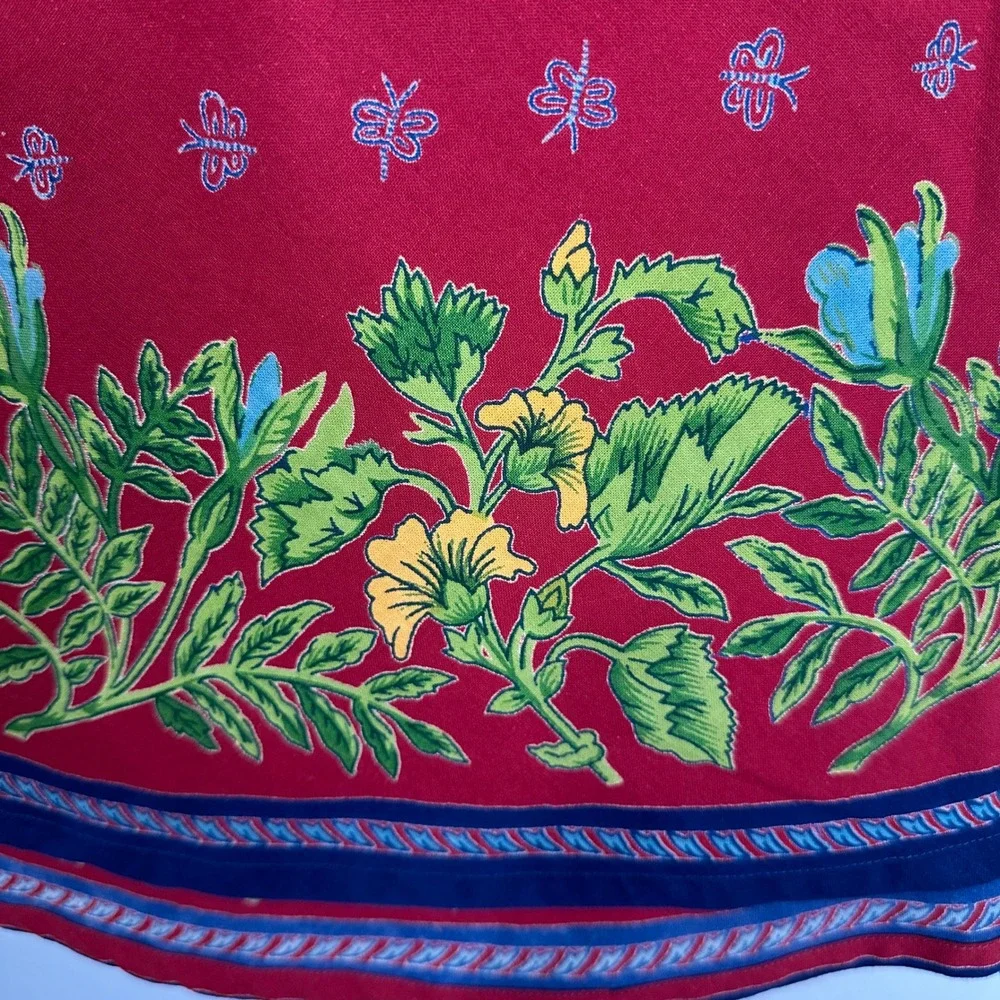 Williams Sonoma Red Cotton Round Tablecloth Floral Butterfly Provence